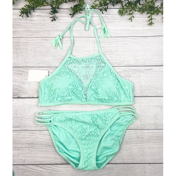 NEW Women Turquoise Sexy Two Piece Air Mesh Bikini Large - Picture 2 of 10